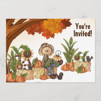 Cute Scarecrow Automne Anniversaire Invitation