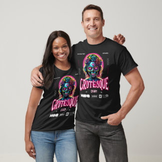 Cute Scary Zombie Sugar Skull Pink Neon & Elegant  T-Shirt