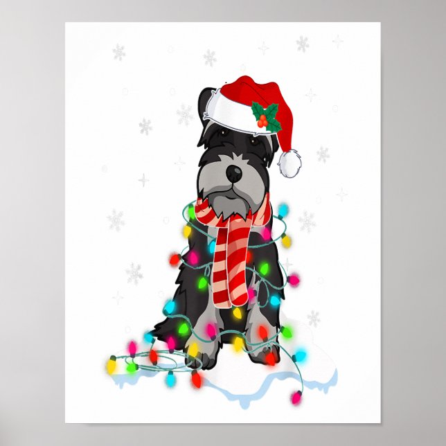 Cute Schnauzer Christmas Lights With Santa Hat Poster (Vorne)