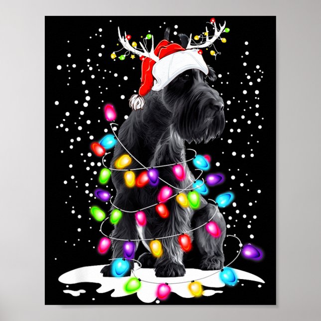 Cute Schnauzer With Christmas Lights  Poster (Vorne)