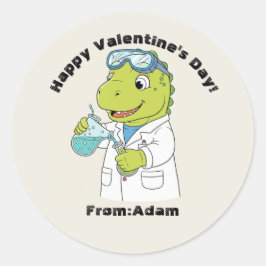 Cute scientist dinosaur  Valentine  Runder Aufkleber