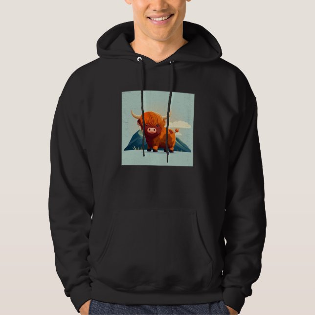Cute Scottish Highland Cow Illustration Little Hor Hoodie (Vorderseite)