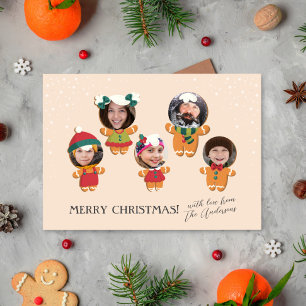 Cute Script & Christmas Gingerbread Family Photo Feiertagskarte
