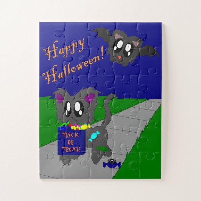 Cute Scruffy Animal Halloween Scène Enfants Puzzle (Vertical)