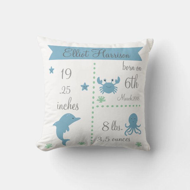 Cute Sea Animals Baby Boy Coussin (Recto)