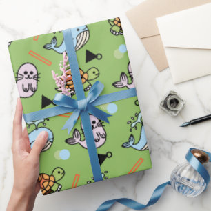 Cute sea turtle dolphin animals pattern wrapping p geschenkpapier