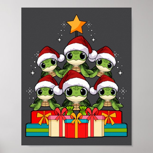 Cute Sea Turtle Le Ocean Christmas Tree Xmas Hat L Poster (Vorne)
