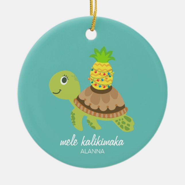 Cute Sea Turtle Mele Kalikimaka Ornament (Vorne)