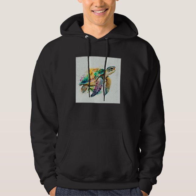 Cute Sea Turtle Paint Splatter Illustration Colorf Hoodie (Vorderseite)