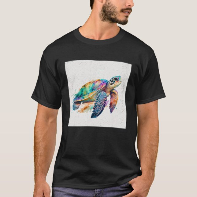 Cute Sea Turtle Paint Splatter Illustration Colorf T-Shirt (Vorderseite)