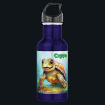 Cute Sea Turtle Personalized Edelstahlflasche<br><div class="desc">An adorable chibi sea turtle personalized tumbler featuring a cartoon sea turtle swimming under the ocean.</div>