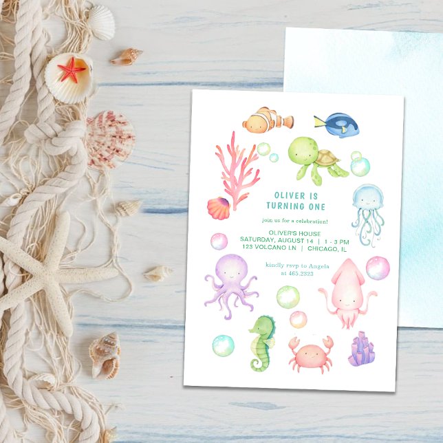 Cute sea ​​world Birthday Party Invitation Einladung (Von Creator hochgeladen)