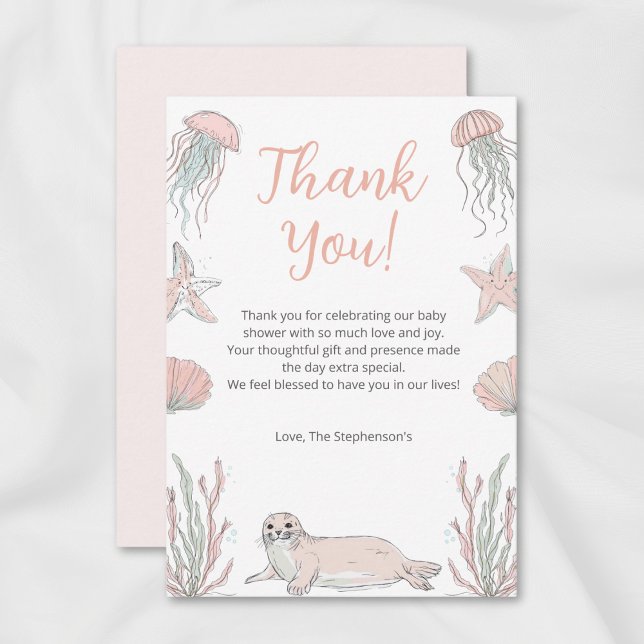 Cute Sea You Soon Baby Shower Coastal Theme Dankeskarte (Von Creator hochgeladen)