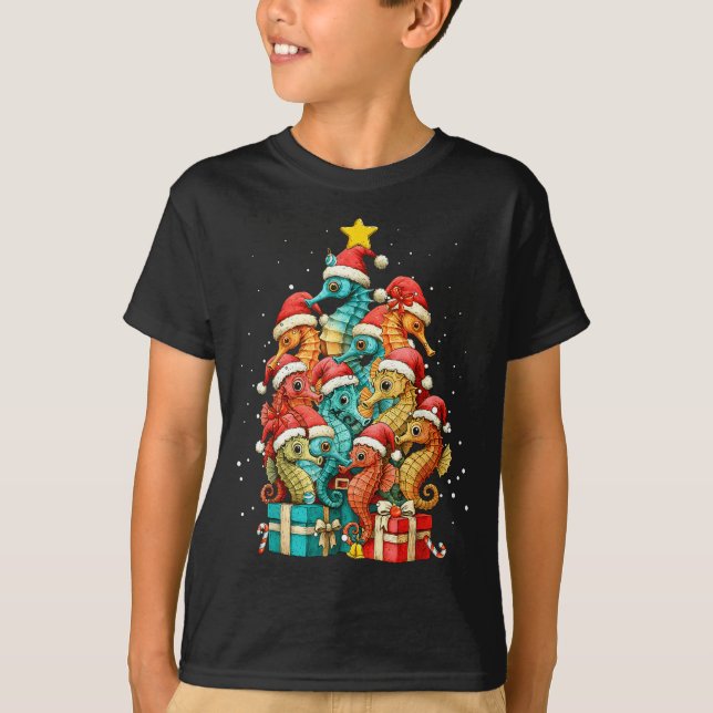 Cute Seahorse Le Sea Fish Christmas Tree Xmas Hat  T-Shirt (Vorderseite)
