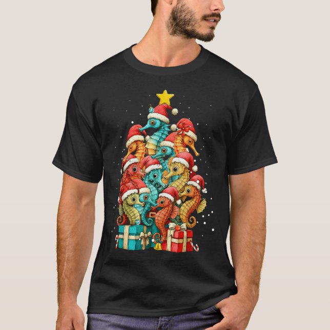 Cute Seahorse Le Sea Fish Christmas Tree Xmas Hat  T-Shirt (Vorderseite)
