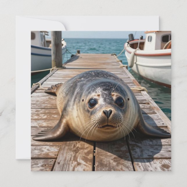 Cute Seal Laying on Boat Dock Ocean Pier (Vorderseite)