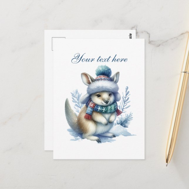 Cute Seasonal Winter kangaroo add text  Postkarte (Vorderseite/Rückseite Beispiel)