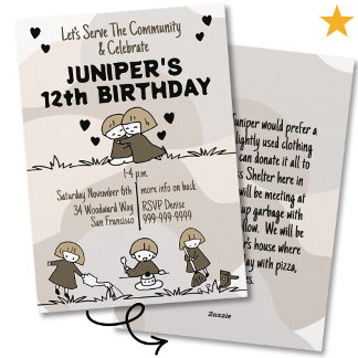 Cute Sepia Community Service Tween Birthday Einladung