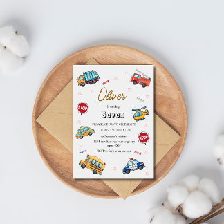 Cute Service Vehicle Birthday bash  Einladung