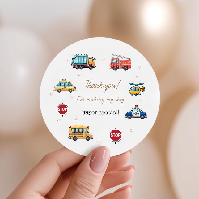 Cute Service Vehicle Birthday bash Favor Bags Runder Aufkleber (Von Creator hochgeladen)