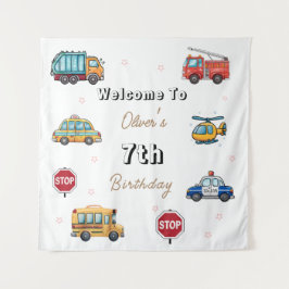 Cute Service Vehicle Birthday bash welcome sign Wandteppich