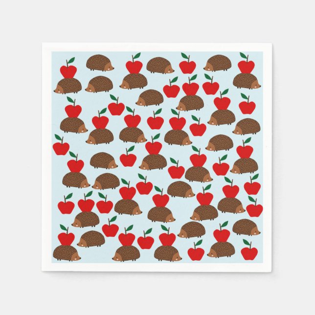 Cute serviettes en papier hérisson et pommes (Devant)