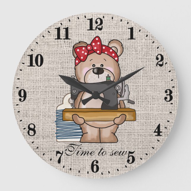 cute sewing bear lovers  große wanduhr (Vorderseite)