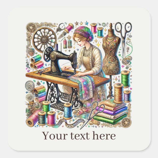 Cute sewing lovers add text quadratischer aufkleber (Vorderseite)