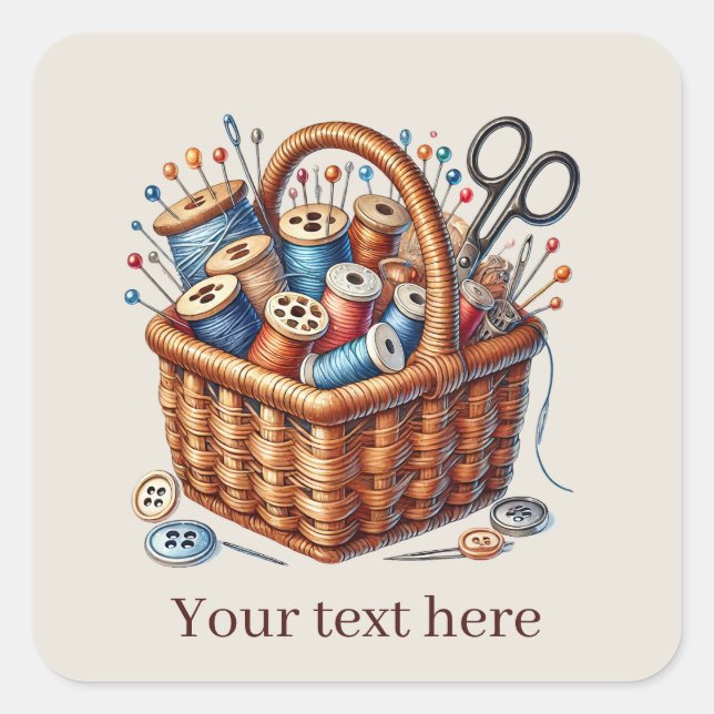 Cute sewing lovers add text  quadratischer aufkleber (Vorderseite)