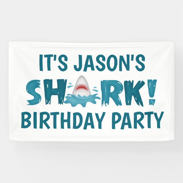 Cute SHARK Anniversaire Fête Bannière Enfant (Horizontal)