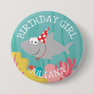 Cute Shark Girls Birthday 3" Button