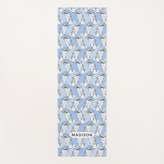 Cute Shark Motif nom personnalisé tapis de yoga (Devant)