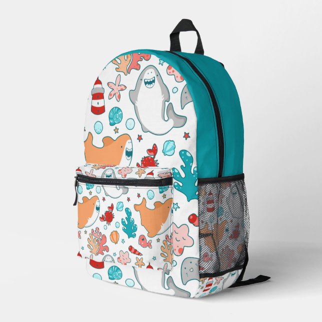 Cute Shark Pattern Bedruckter Rucksack (Rückseitige Ecke Rechts)