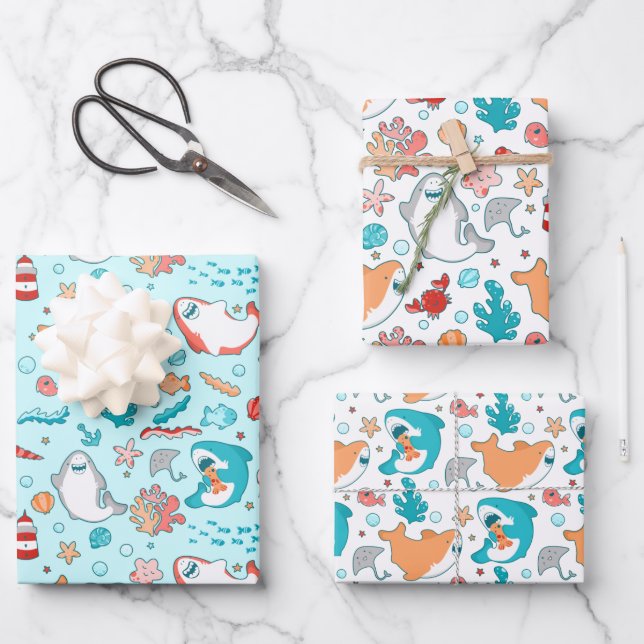 Cute Shark Pattern Geschenkpapier Set (Vorderseite)