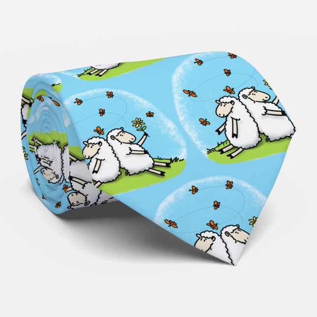 Cute sheep friends and butterflies cartoon krawatte (Gerollt)