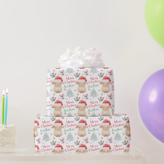 Cute Sheep Santa Hat Christmas Tree Geschenkpapier