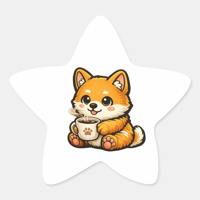 Cute Shiba Inu Coffee Star Sticker (Vorderseite)