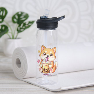 Cute Shiba Inu Dog Drinking Bubble Tea Add Name Trinkflasche