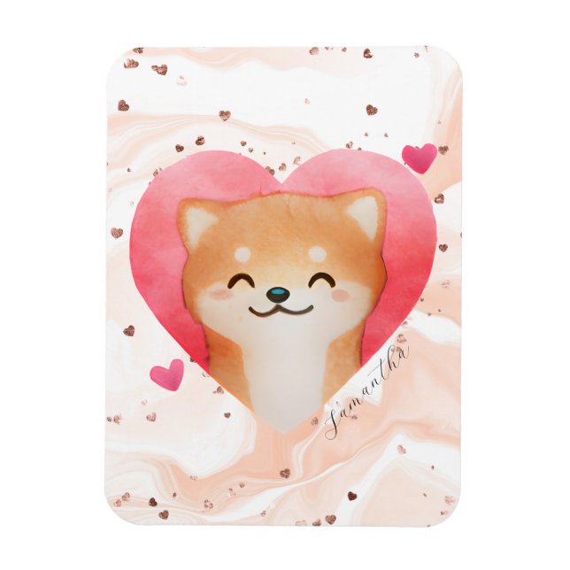Cute Shiba Inu in a Heart Magnet (Vertikal)