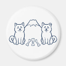 Cute Shiba Inu Mt Fuji Bones Fridge Magnet