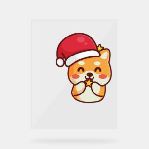 Cute Shiba Inu Sourire avec Casquette de Noël