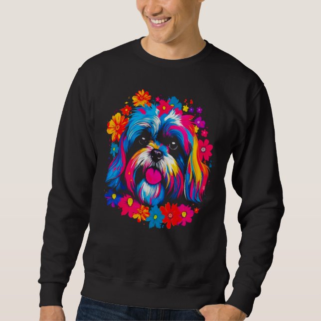 Cute Shih Tzu Dog Flowers Sweatshirt (Vorderseite)