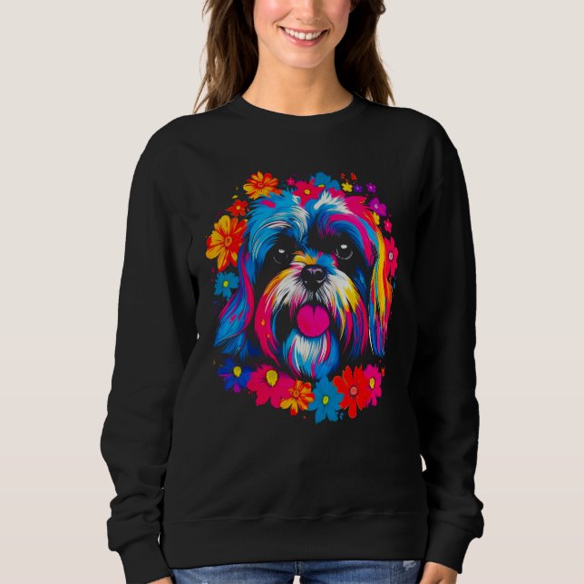 Cute Shih Tzu Dog Flowers Sweatshirt (Vorderseite)