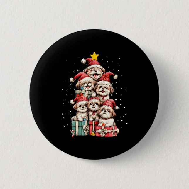 Cute Shih Tzu Le Dog Christmas Tree Xmas Hat Long  Button (Vorderseite)