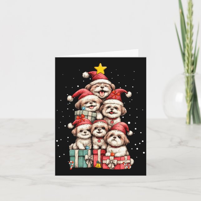 Cute Shih Tzu Le Dog Christmas Tree Xmas Hat Long  Karte (Vorderseite)
