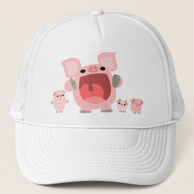 Cute Shouting Cartoon Pigs Hat Truckerkappe (Vorderseite)