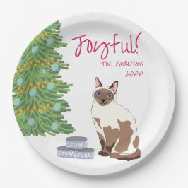 Cute Siamese Cat with Tuna Joyful Christmas  Pappteller