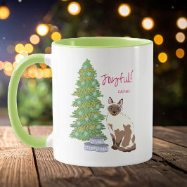 Cute Siamese Cat with Tuna Joyful Christmas  Tasse