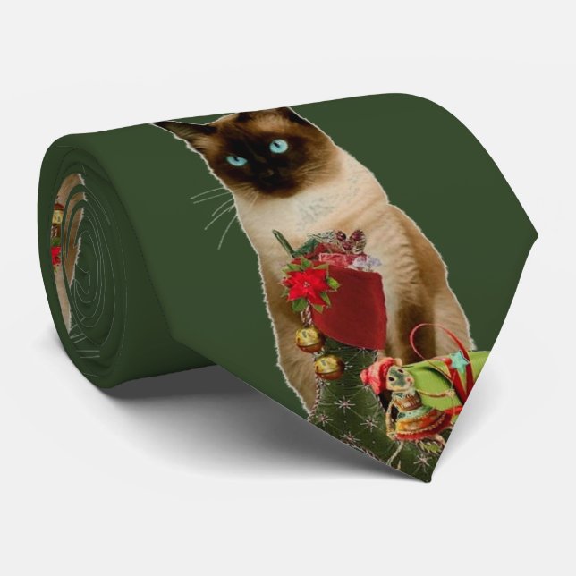 Cute Siamese Chat Cravate de Noël (Roulé)