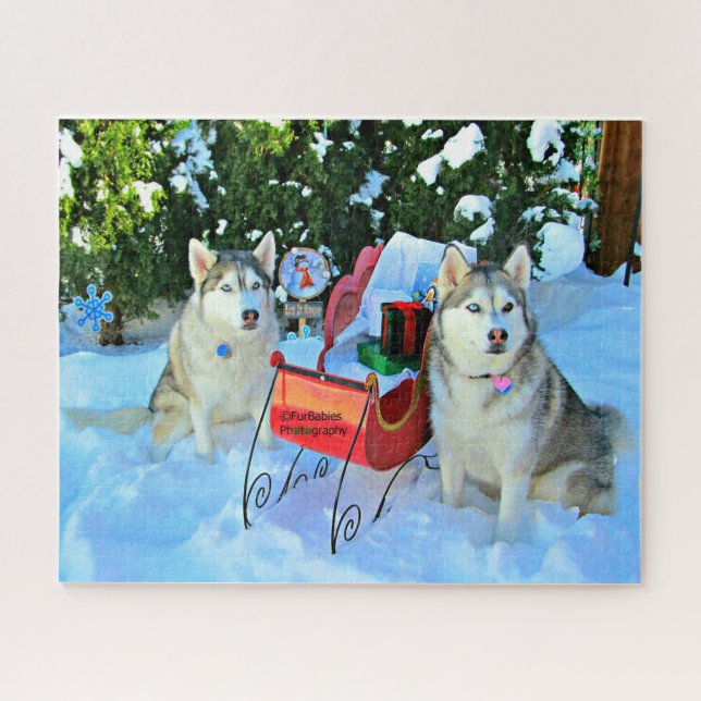 Cute Siberian Huskies Puzzle de Noël (Horizontal)